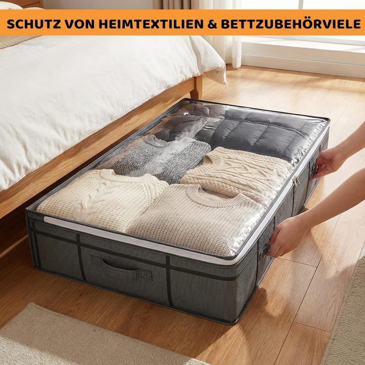 Unterbett Aufbewahrungsbox 2 Stück Unterbettkommode mit Sichtfenster, Faltbar, langlebigem Material