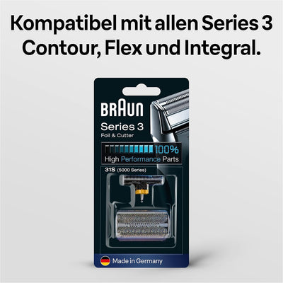 Braun Ersatzscherteil 31 S Silber, Kompatibel mit Series 3 Rasierern Scherkopf 31S, Scherkopf 31S