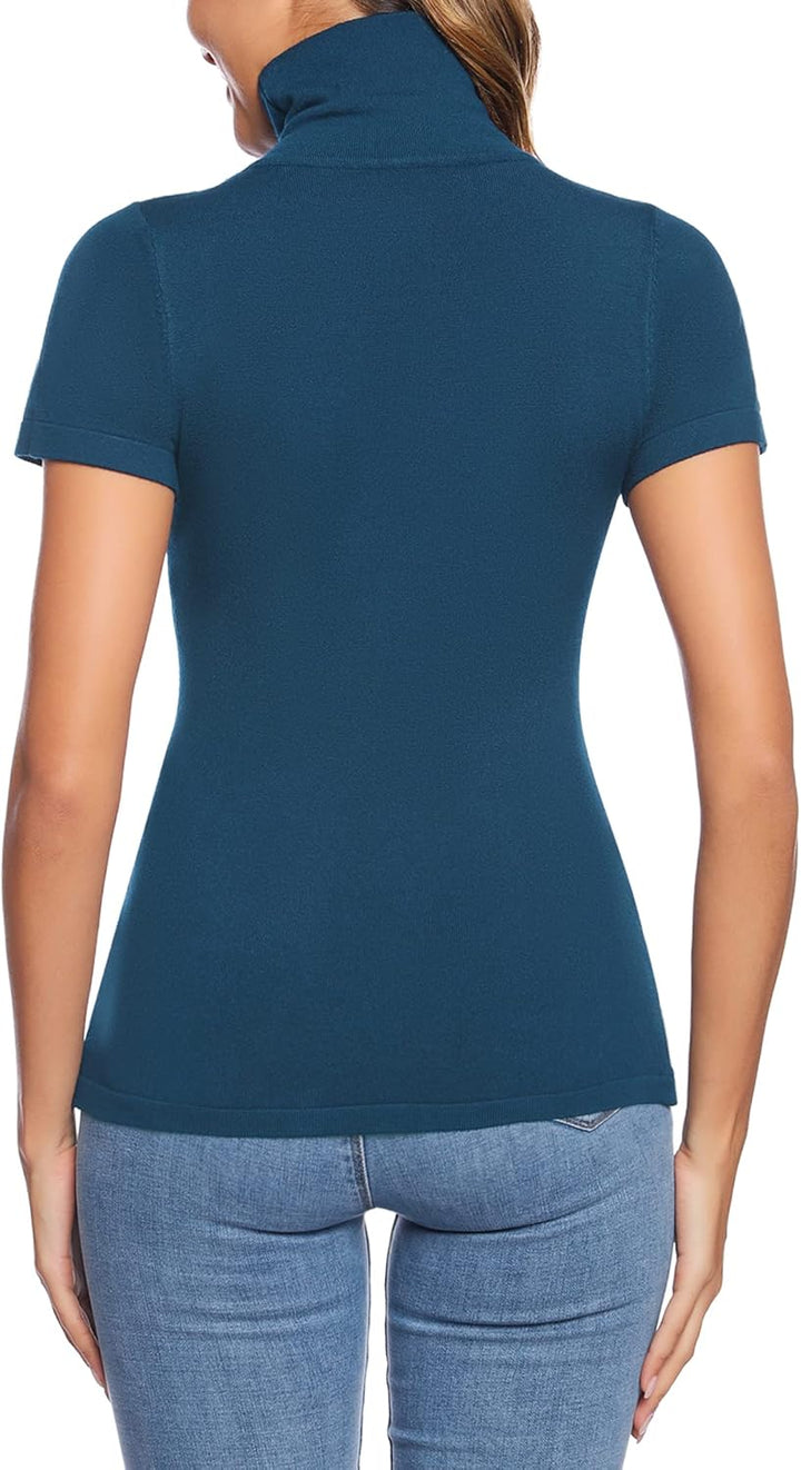 Totatuit T-Shirt Damen Rollkragen Tops Kurzarm Rollkragenshirt Casual Shirt mit Stehkragen für Frühl