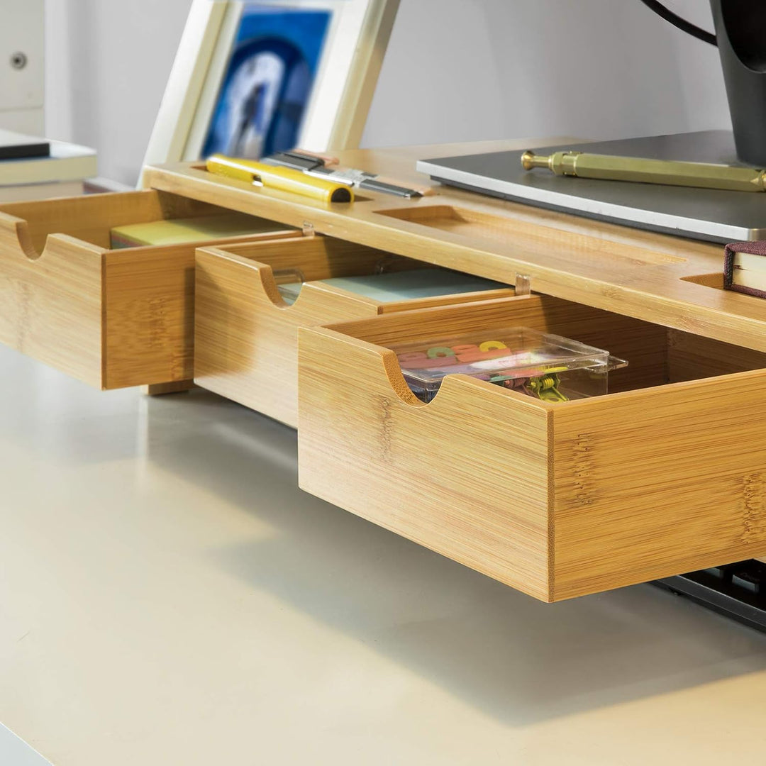 SoBuy BBF03-N Monitorerhöhung Monitorständer Bildschirmständer Schreibtischaufsatz mit Fächern und 3