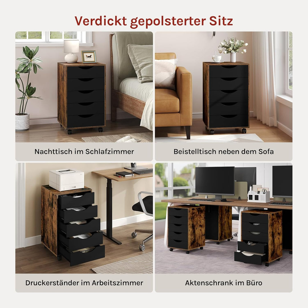 WOLTU Rollcontainer mit 5 Schubladen, mobiler Aktenschrank mit Rollen, Schubladenschrank Büroschrank