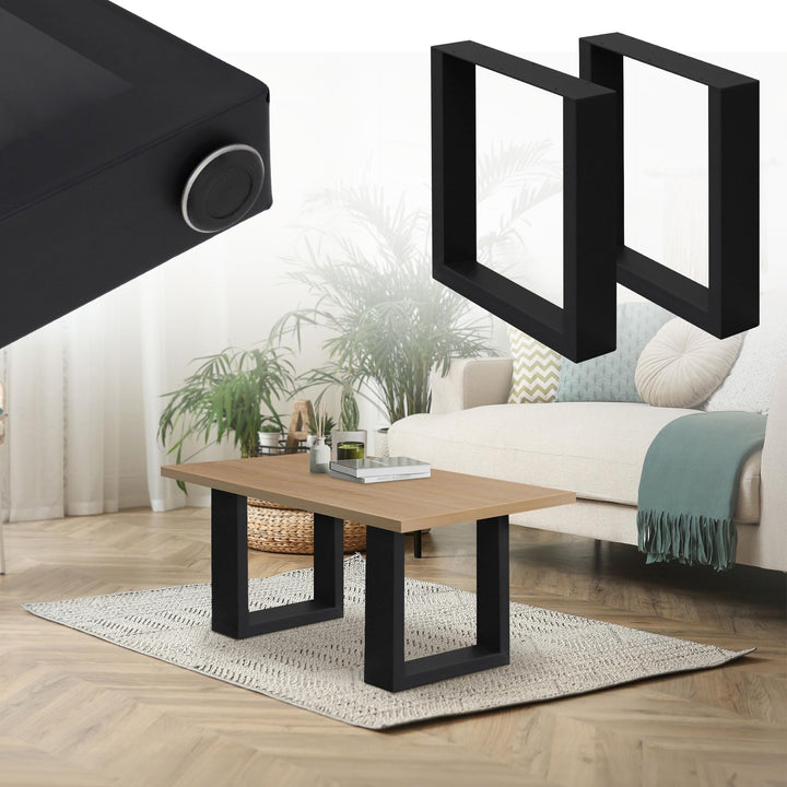 ECD Germany 2er Set Tischbeine 30x43 cm, Schwarz, Stahl pulverbeschichtet, Industriedesign, Vierkant