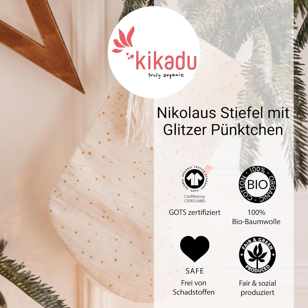 kikadu Nikolausstiefel Sparkling - Aus 100% GOTS zertifierter Bio-Baumwolle, mit Glitzerpünktchen, z