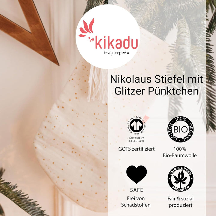 kikadu Nikolausstiefel Sparkling - Aus 100% GOTS zertifierter Bio-Baumwolle, mit Glitzerpünktchen, z