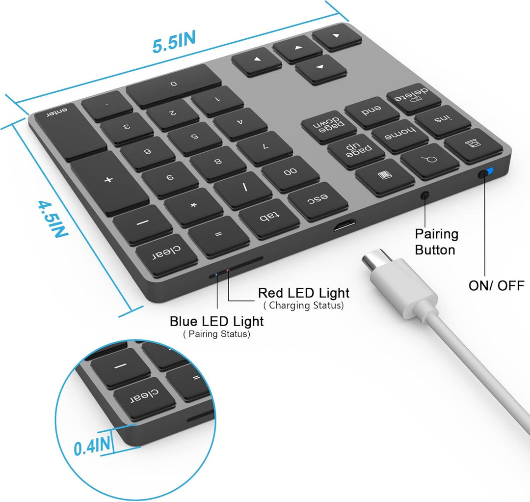 Bluetooth Ziffernblock, Bluetooth Nummerntastatur 34-Tasten, Wireless NumPad kabellose Nummer Tastat