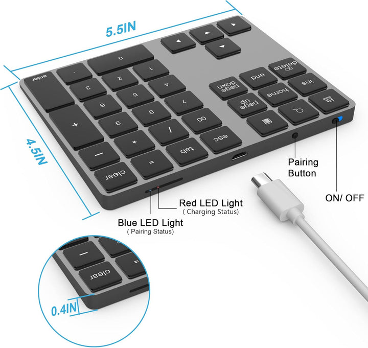 Bluetooth Ziffernblock, Bluetooth Nummerntastatur 34-Tasten, Wireless NumPad kabellose Nummer Tastat