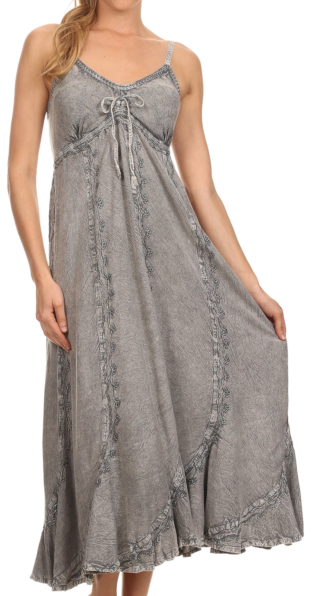 Sakkas Allie Stein gewaschen gestickte verstellbaren Spaghettiträgern Langes Kleid L-XL Grosse Gröss