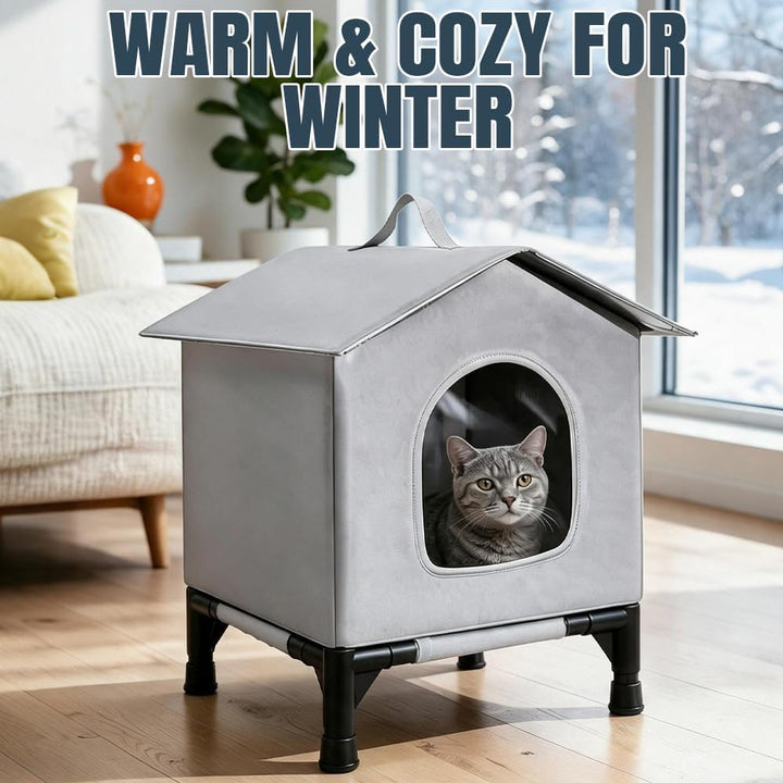 Katzenhaus Outdoor Winterfest, mit Erhöhten Design,Grau