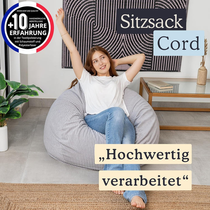 bananair - Sitzsack Cord, Weich & Bequem, Maschinenwaschbarer Bezug, Gaming Sitzsack mit Schaumstoff