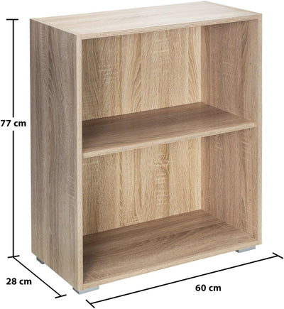 Casaria® Bücherregal 77x60x28cm Eiche Holz 2 Fächer Boden Höhenverstellbar 150kg Belastbarkeit Kipps