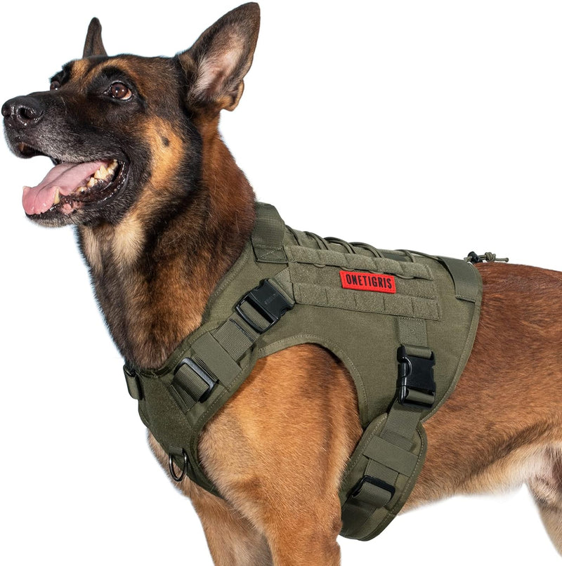 OneTigris Fire Watcher 2.0 Molle Hundegeschirr mit Griff und Schnalle aus Metall (Grün, XL) XL Range