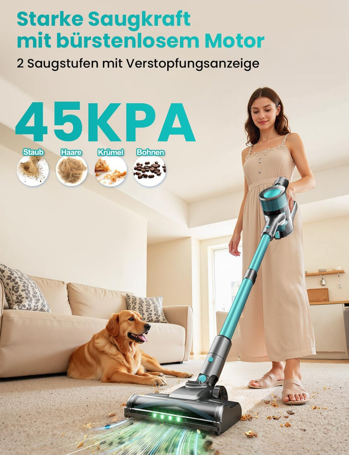 Dzaki 45000Pa Akku Staubsauger, Staubsauger Kabellos mit Smart Display, Standfunktion, Langer Laufze