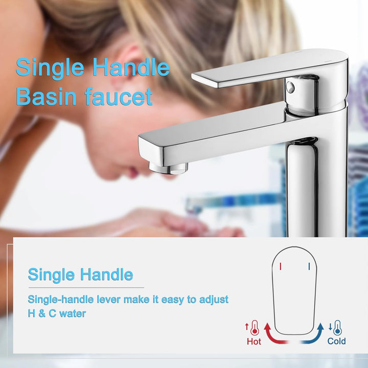 GRICOL Wasserhahn Bad Waschbecken Massiv Messing Mischbatterie Einhebelarmatur Badarmaturen Silber