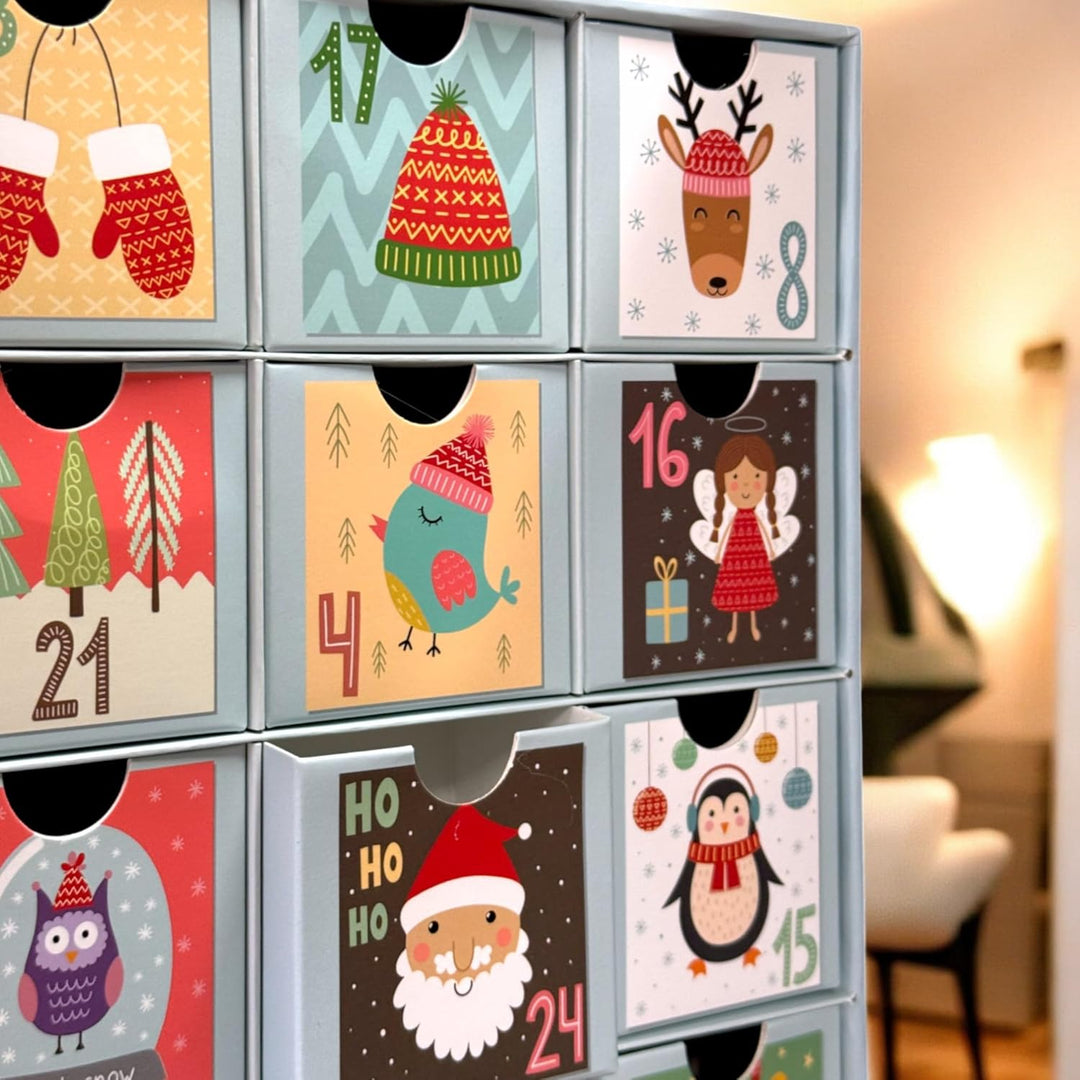 Adventskalender zum selbst Befüllen mit 24 Schubladen-Boxen, DIY-Weihnachtskalender Bastelset (Zahle