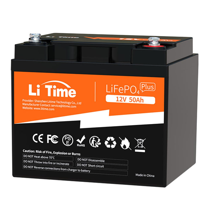 LiTime LiFePO4 12V 50Ah Batterie mit Max. 15000 Zyklen und 10 Jahre Lebensdauer, Eingebautes 50A BMS