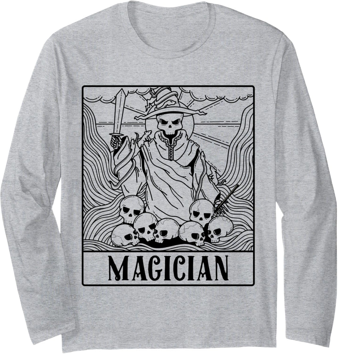Wizard Magician Skeleton Tarot Card Blackcraft Men Women Langarmshirt