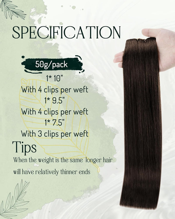 RUNATURE Clip in Extensions Echthaar Braun 50cm 3pcs Echthaar Extensions Clip Dunkelbraun Haarverlän