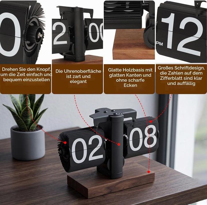 Cyrank Flip Clock Schreibtisch, Retro Digital Flip Down Clock Flip Digitaluhr Mechanische Uhr Flip C