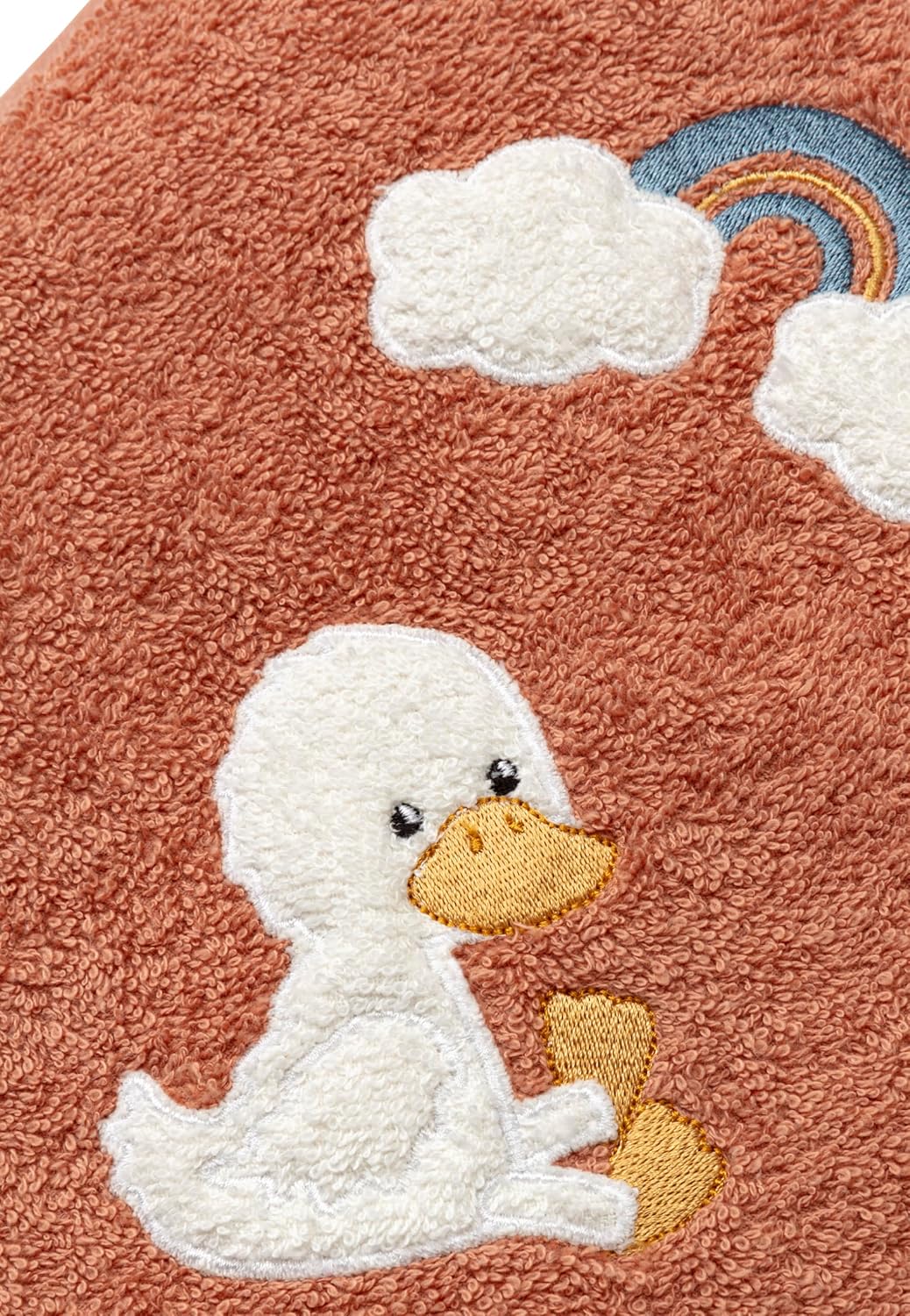 Sterntaler Kapuzen Badetuch aus uni Frottee 100 x 100 cm und Applikation Ente Edda Lou und Regenboge