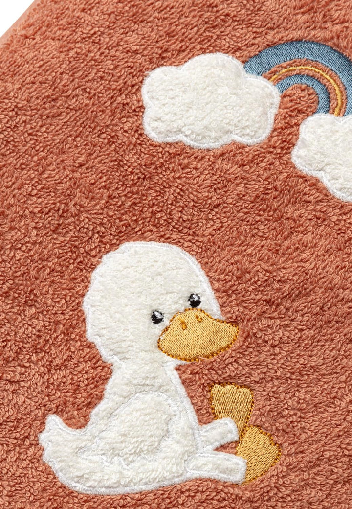 Sterntaler Kapuzen Badetuch aus uni Frottee 100 x 100 cm und Applikation Ente Edda Lou und Regenboge
