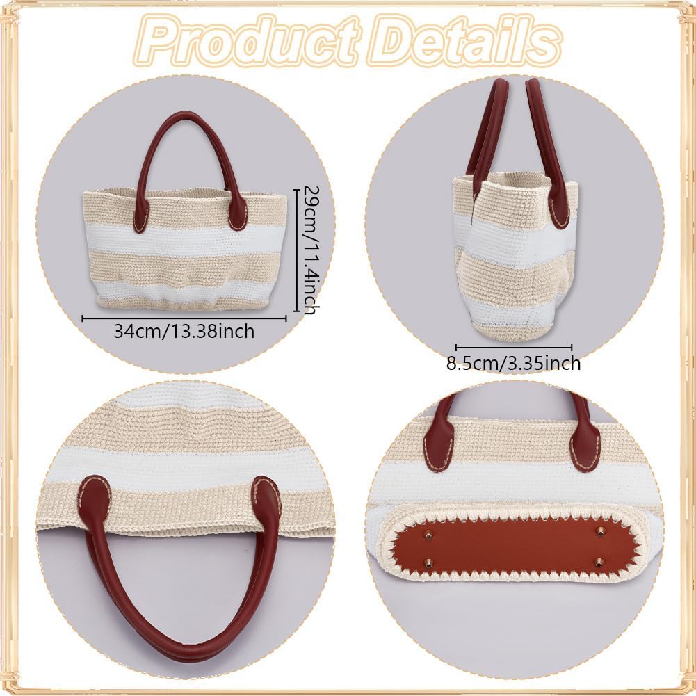 ORIGACH Handtasche Häkelset mit PU-Lederband und -Basis Für Anfänger, DIY Beige gestreifte Tasche St