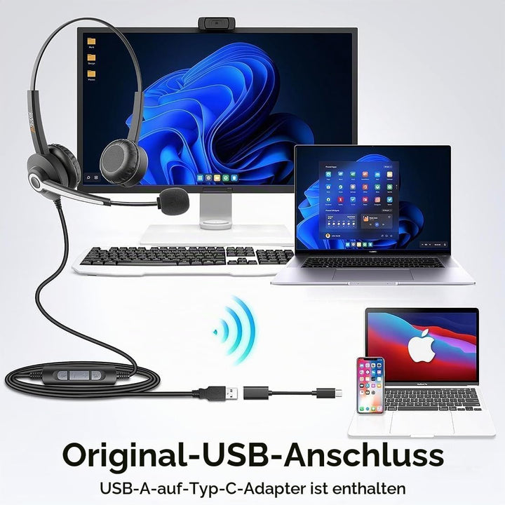 Wantek Stereo-Headset,schnurgebunden,USB-A,Mikrofon mit Noise Cancelling-ganztägiger Komfort-USB-A:P