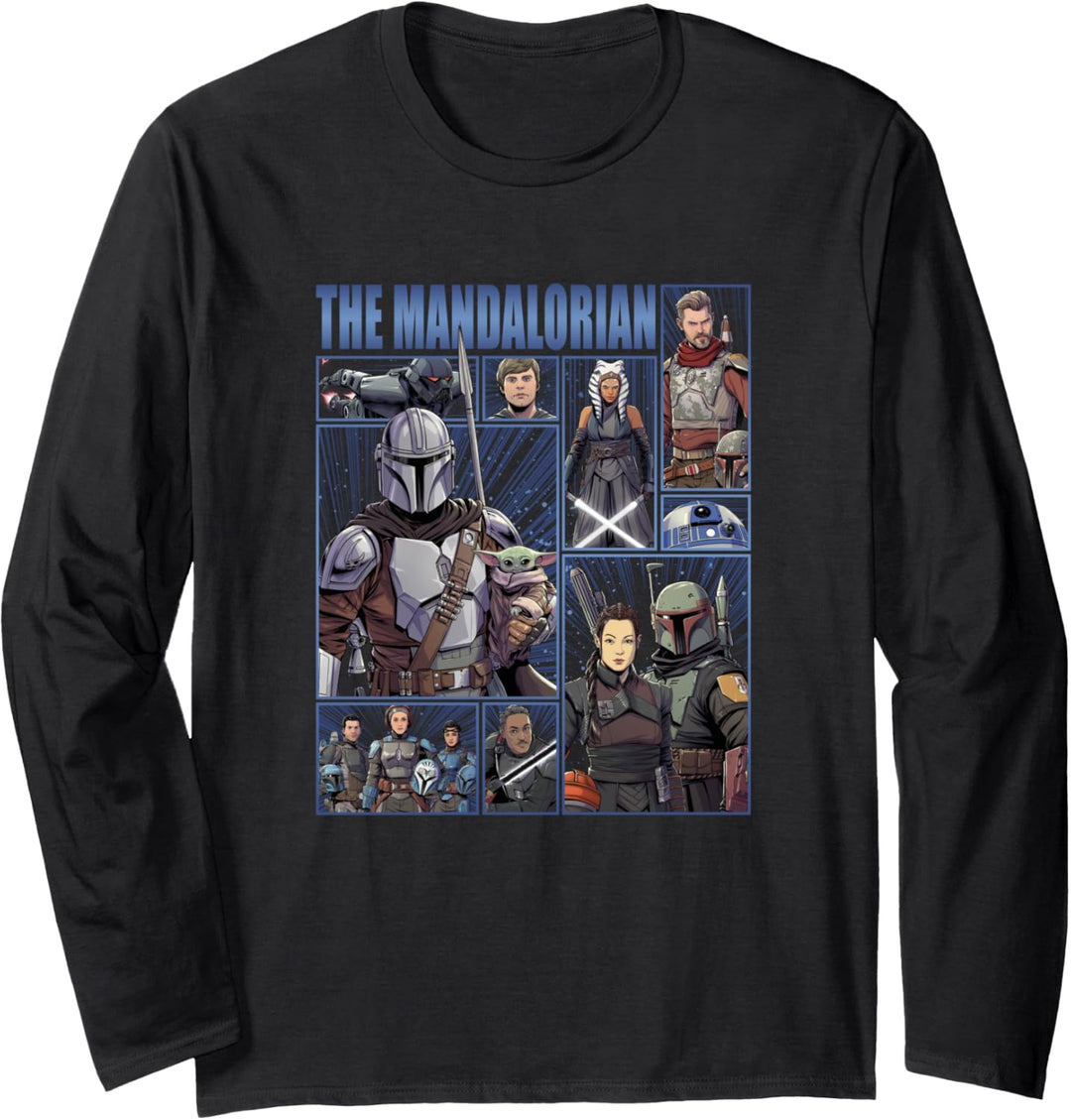 Star Wars: The Mandalorian Mando Characters Comic Panels Langarmshirt