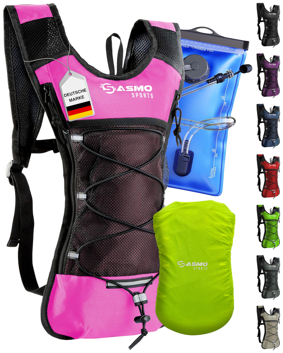 SASMO® Trinkrucksack (Pink) mit Thermofach | Trinkrucksack Laufen - Ultraleicht 300g & 6L | Laufruck
