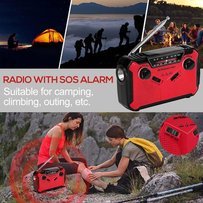 AOKBON Solar Radio Tragbar Kurbelradio Mit 3000mAh Wiederaufladbare Powerbank AM/FM/WB Batterie Radi