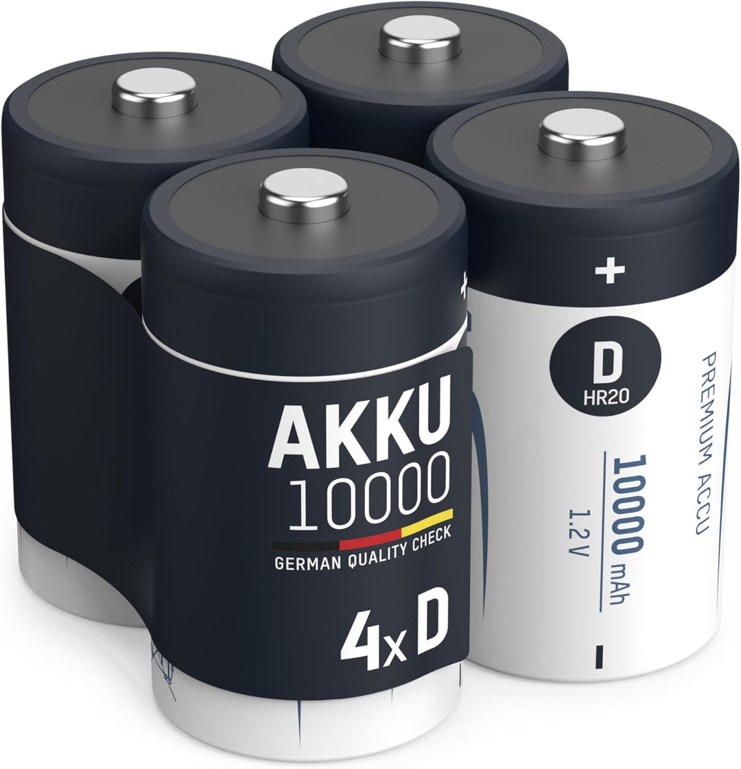 ANSMANN Akku D 10000 mAh NiMH 1,2 V (4 Stück) - Mono D Batterien wiederaufladbar, hohe Kapazität & m
