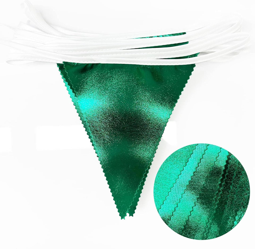 32 Fuss Grüne Stoff-Dreiecksbanner-Flagge Doppelseitig Metallisch Holografische Wimpelkette Girlande