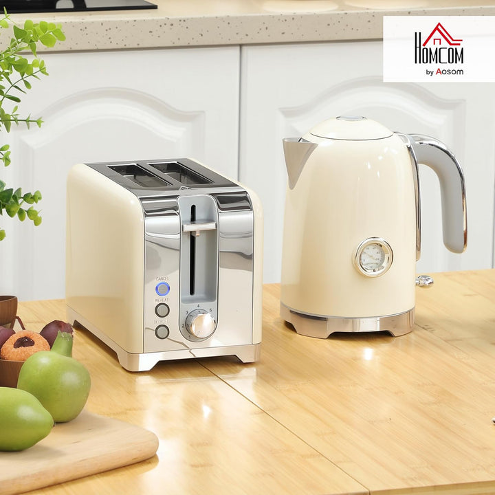 HOMCOM Wasserkocher Toaster Set, 2200 W, 1,7 L Edelstahl Wasserkocher 2 Scheiben Toaster mit Otter-T