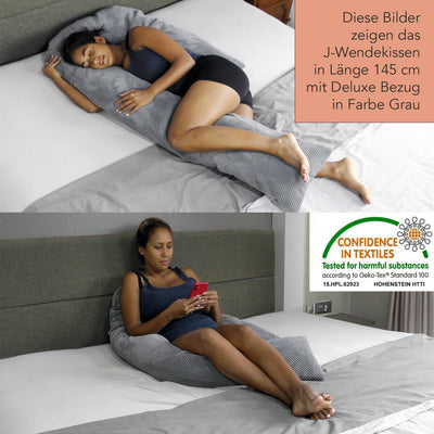 Traumreiter Seitenschläferkissen Visco Comfort M mit Bezug Deluxe Grau - Hybrid Kissen + 1cm Memory
