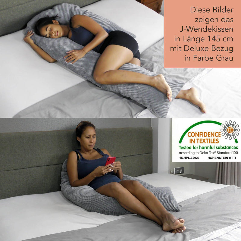 Traumreiter Seitenschläferkissen Visco Comfort M mit Bezug Deluxe Grau - Hybrid Kissen + 1cm Memory