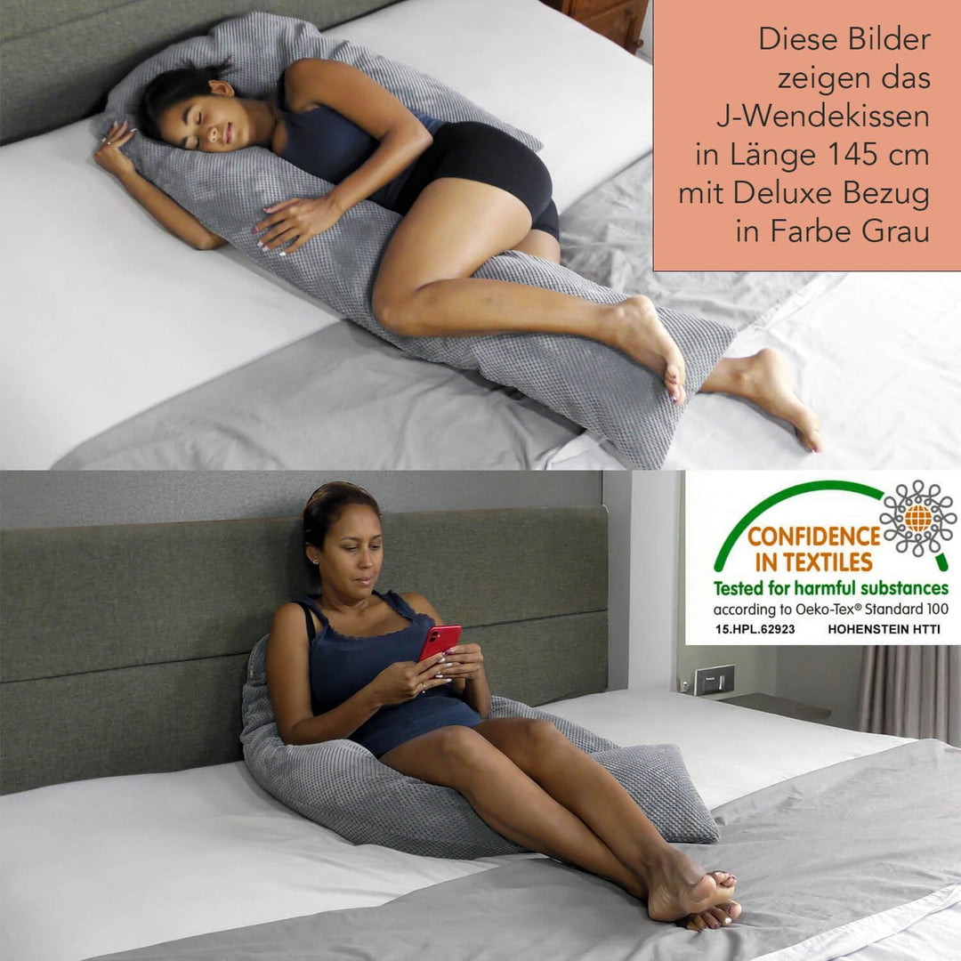 Traumreiter Seitenschläferkissen Visco J Form,L langes Wendekissen mit Memory Foam Stütze [orthopädi