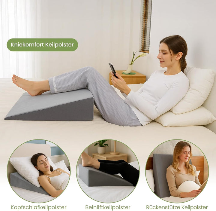Premium Keilkissen für Bett & Sofa – 2-Zonen-Komfortsystem | Reflux- & Schlafhöherlagerungskissen |