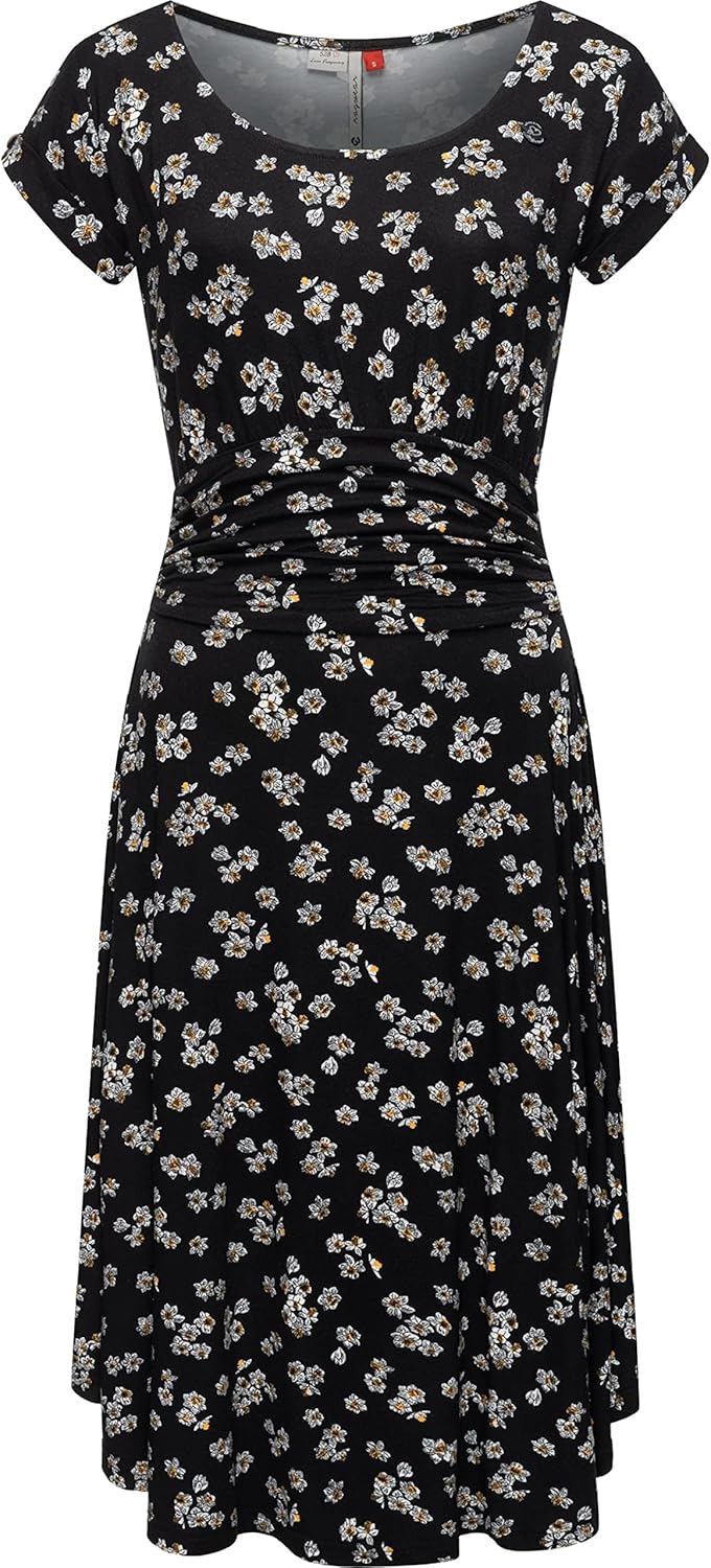 Ragwear Damen Kleid Midi Sommerkleid Ivone XS-XXL XS Tall Schwarz, XS Tall Schwarz