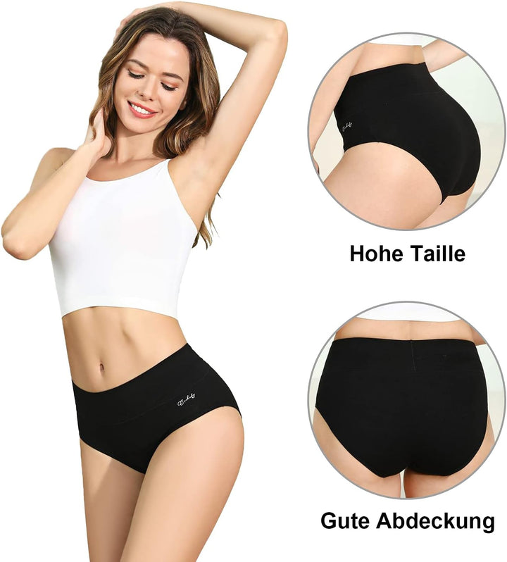 anqier Unterhosen Damen, 5er Pack Stretch Baumwolle Hohe Taille Slips Damen Atmungsaktiv Panties Wei