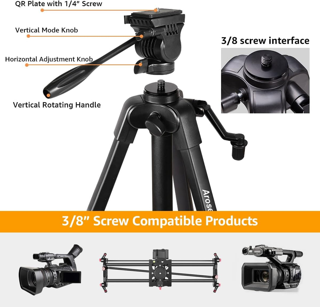 Kamera Stativ, Arsoer 152 cm Stativ mit Fluidkopf für Sony/Canon/Nikon Kamera, Aluminium Handy Stati
