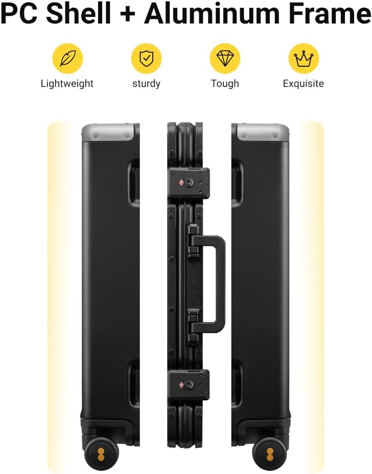 LEVEL8 Koffer Trolley mit Aluminium Rahmen,Hartschalenkoffer mit 4 Spinner Rollen,Doppelte TSA Schlo