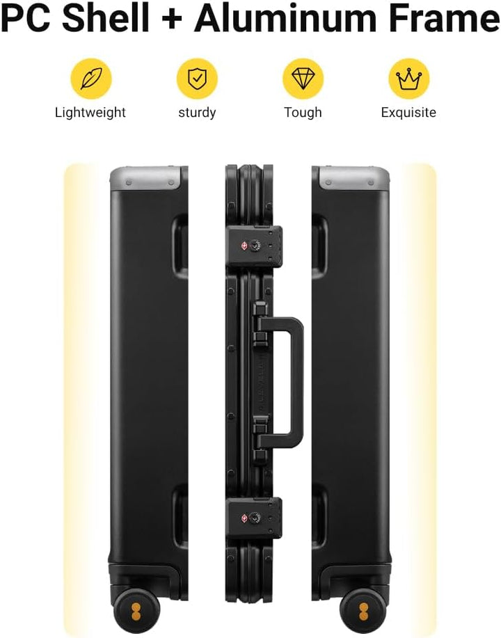 LEVEL8 Koffer Trolley mit Aluminium Rahmen,Hartschalenkoffer mit 4 Spinner Rollen,Doppelte TSA Schlo