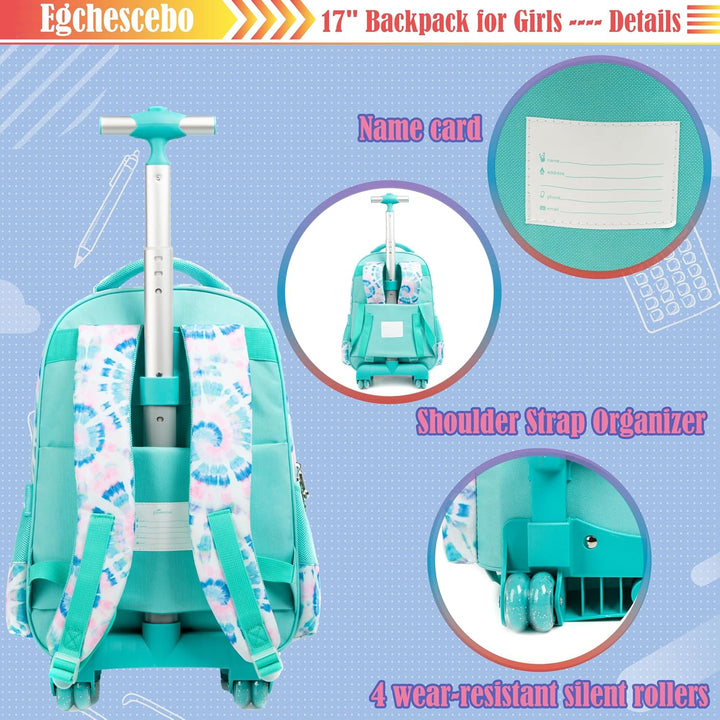 Egchescebo Schule Kinder Rolling Backpack für Mädchen mit Rädern Trolley Wheeled Backpack, 041123-bo