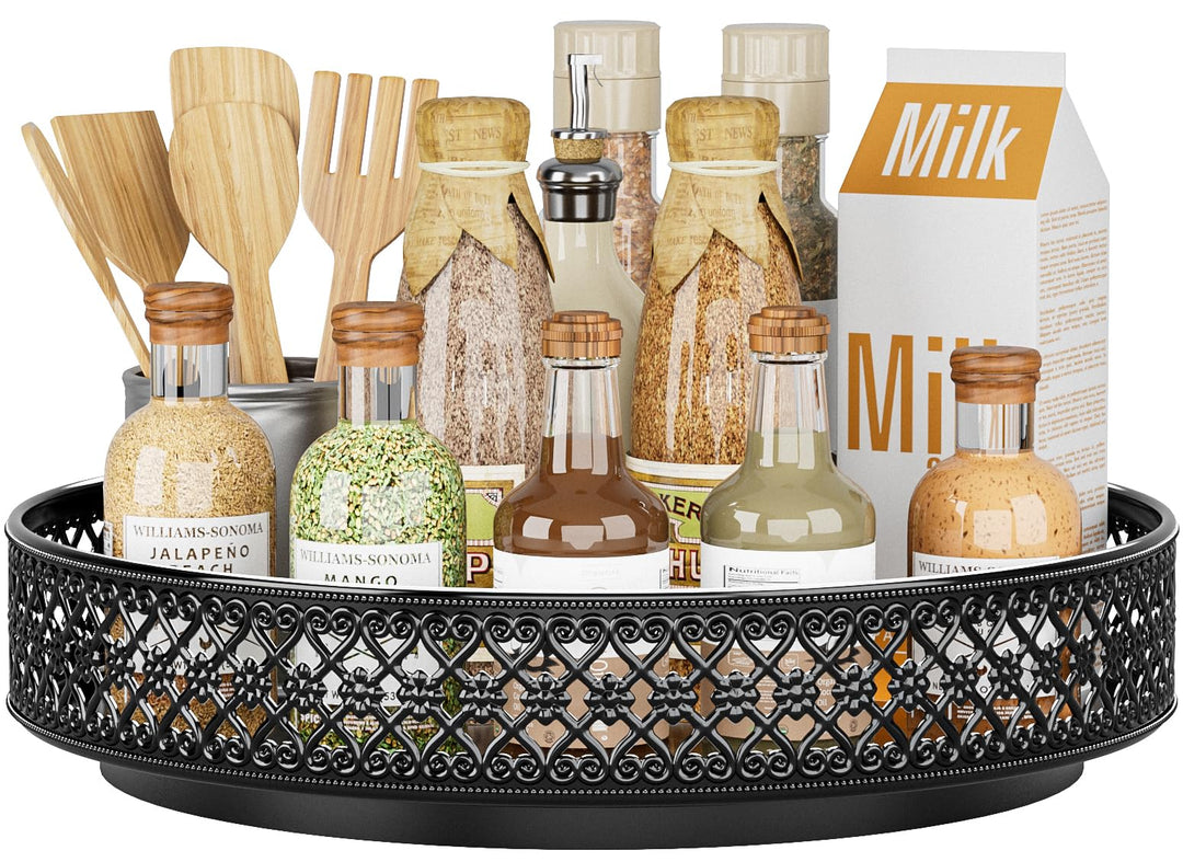EKNITEY Lazy Susan Drehteller Organizer – 33 cm drehbares Gewürzregal, Metall, Gewürzaufbewahrung fü