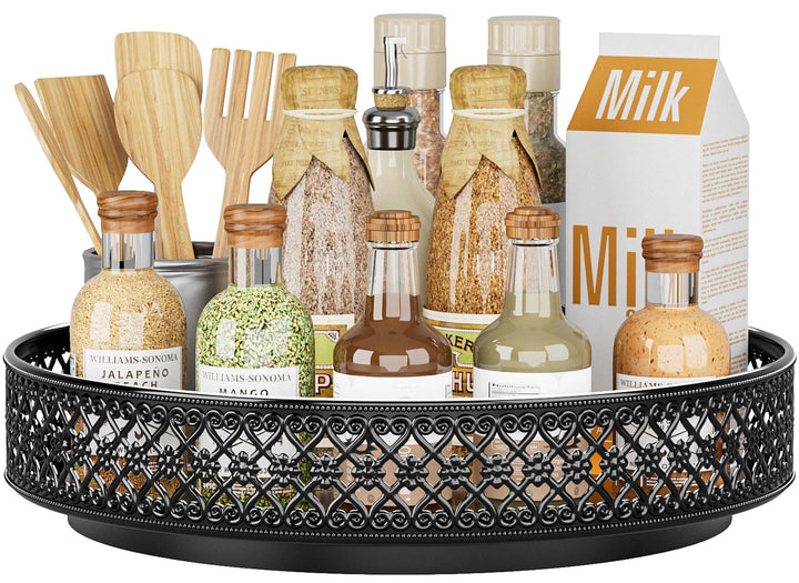 EKNITEY Lazy Susan Drehteller Organizer – 33 cm drehbares Gewürzregal, Metall, Gewürzaufbewahrung fü