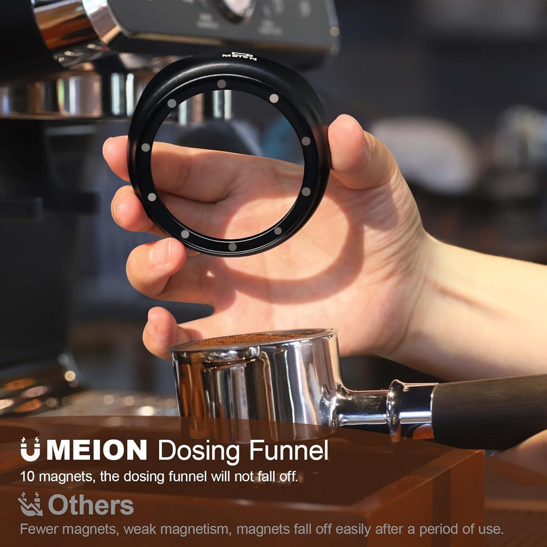 MEION Espresso-Dosiertrichter und Puck-Sieb-Set, magnetischer Kaffeetrichter, wiederverwendbarer Esp