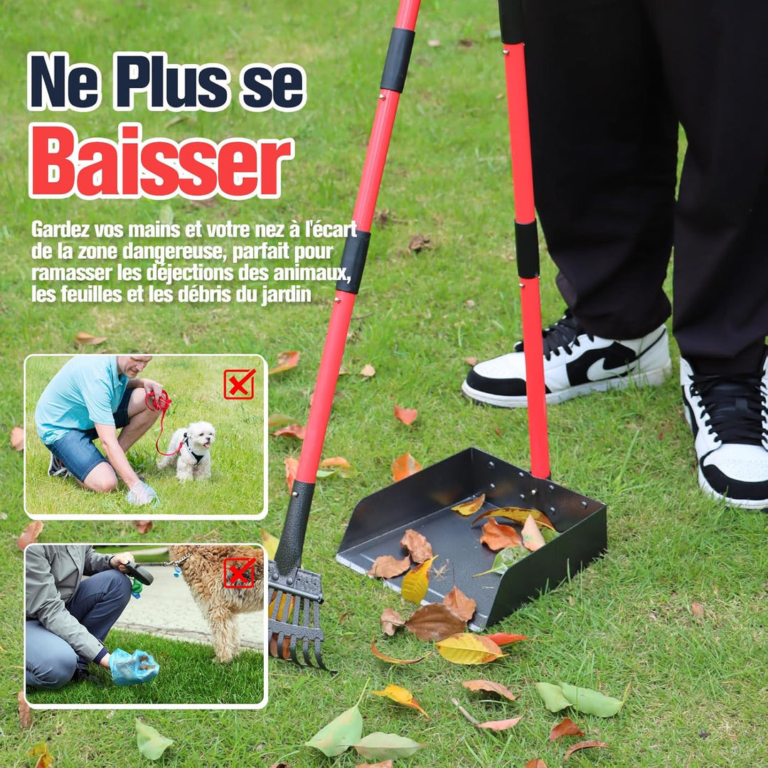 Kotschaufel, Rechen & Schaufel für Hunde mit langem verstellbarem Metallgriff, robuste Kotschaufel m