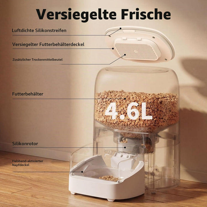 Futterautomat Katze RFID, 5G WiFi Futterspender Katze mit Collar-Tag-Sensor, 4.6L Katzenfutter Autom