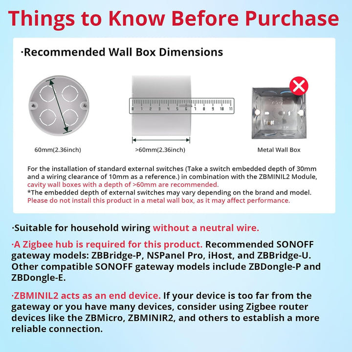 SONOFF Zigbee Smart Schalter,ZBMINIL2 2 Stück 2 Way Smart Switch(Kein Neutralleiter Erforderlich),Sm