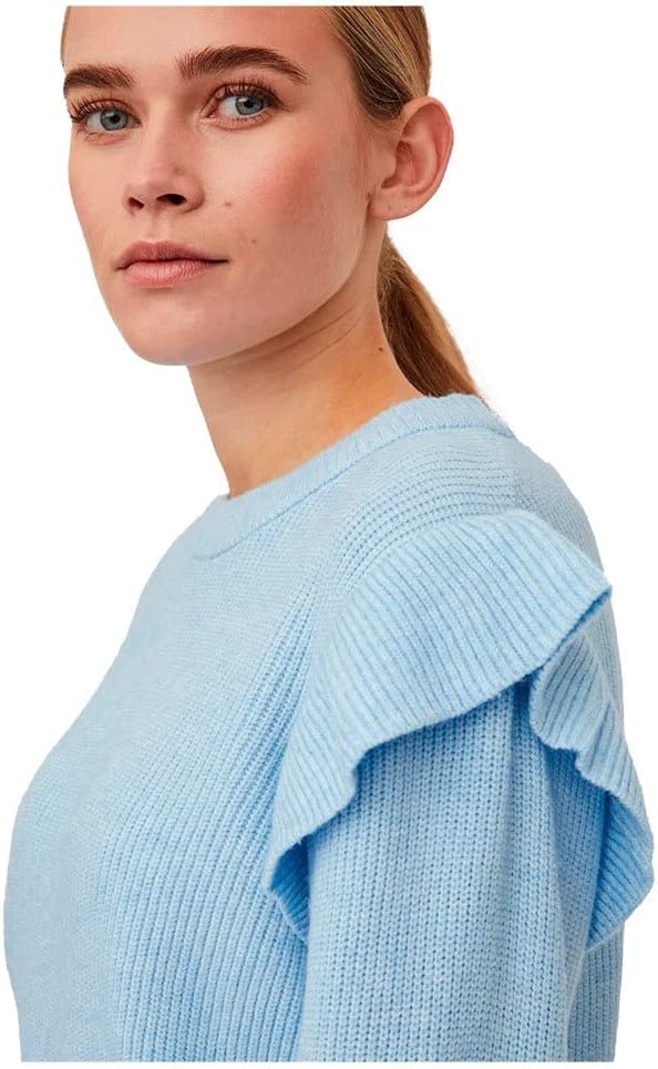 Vila Damen Viril O-Neck Flounce Knit Top-Noos Pullover XS Kentucky Blue/Detail:melange, XS Kentucky