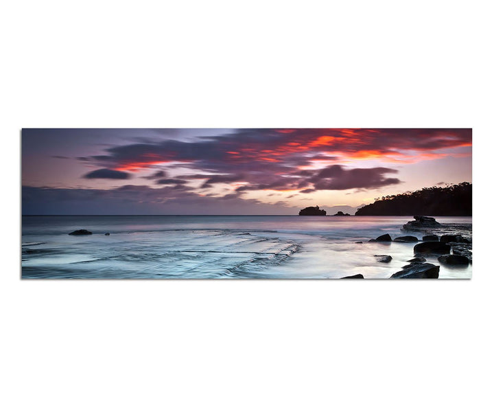Paul Sinus Art Panoramabild auf Leinwand und Keilrahmen 150x50cm Tasmanien Meer Steine Felsen Wolken